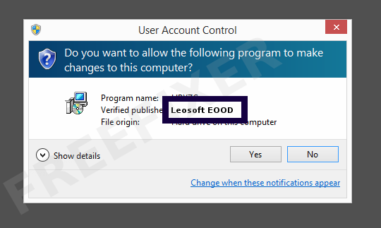 Screenshot where Leosoft EOOD appears as the verified publisher in the UAC dialog